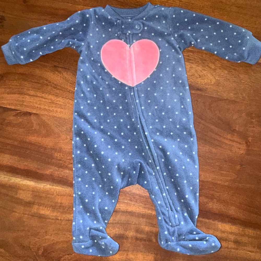 Carter's Blue Polka‎ Dot Pajamas with Pink Heart